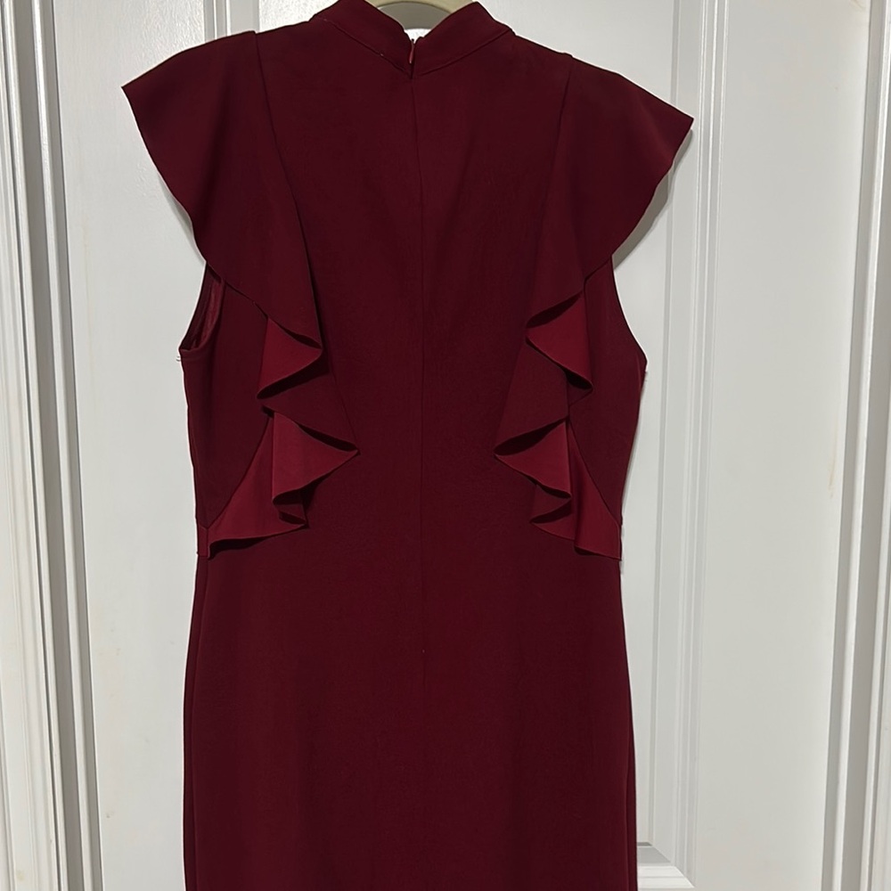 She + Sky Burgundy Ruffle-Trim Mini Dress - Picture 4 of 4
